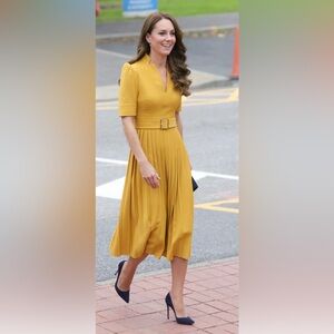 Karen Millen mustard yellow belted forever dress